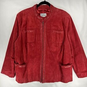 Bradley Bayou Vintage 90S Woman'S  Full Zip Leather Suede Jacket 3X Red